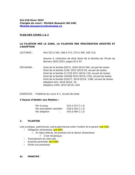 SÉ Ances 1 ET 2 DRT 218 Drt 218 Hiver 2023 Chargée de cours