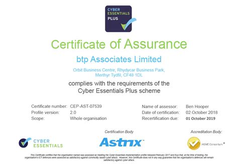 Certificate Of Assurance « Btp Associates Limited Chartered