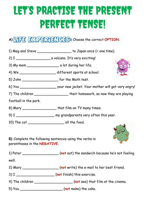 Present Perfect Tense Worksheets And Exercises With Answers Worksheets Library