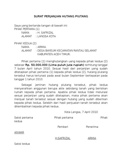 Surat Perjanjian Hutang Piutang Doc - Perumperindo.co.id