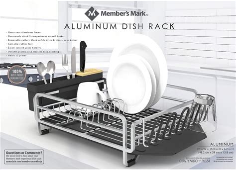 Members Mark Aluminum Dish Rack Never Rust Anti Slip Removable Cutlery Block Dish