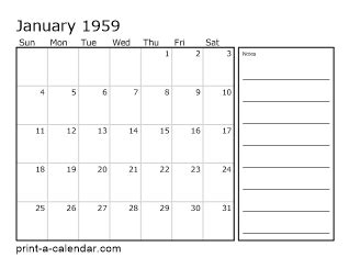 Download 1959 Printable Calendars