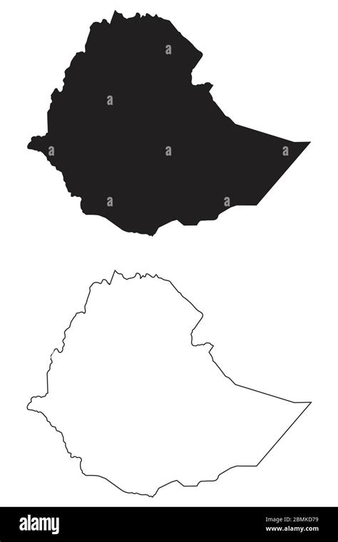 Ethiopia Country Map Black Silhouette And Outline Isolated On White