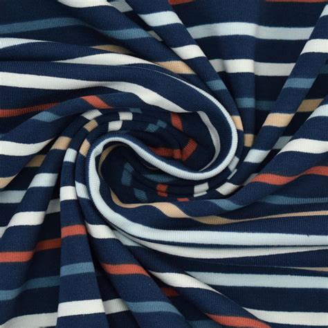 Cotton Jersey Striped Dark Blue Fabrics Hemmers