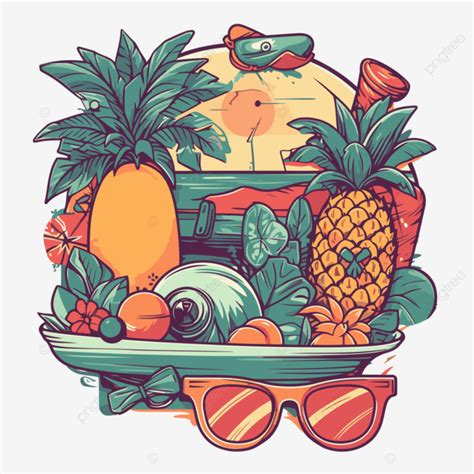 Summer Vibe Vector Sticker Clipart Vintage Tropical Design With