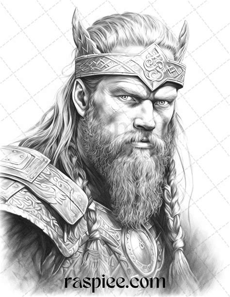 55 Viking Warriors Portrait Grayscale Coloring Pages Printable For