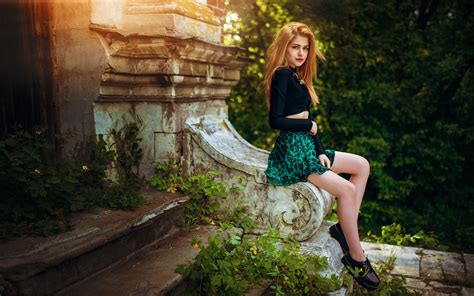 X Women Hair Dress Blonde Legs Model Skirt Trees Galina Rover