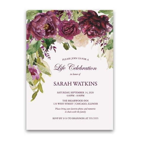 A Life Celebration Invitation Template With Purple Florals