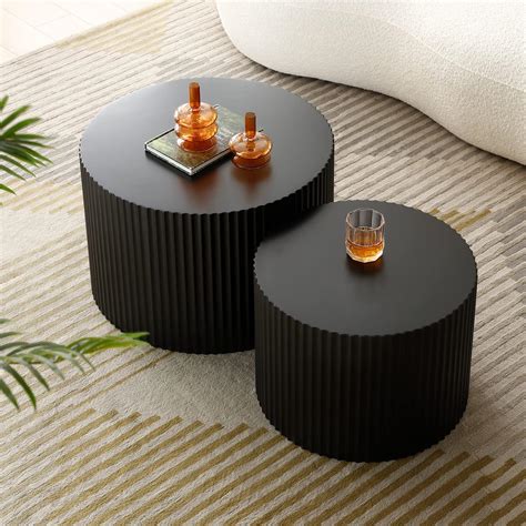 Kevinplus Black Round Nesting Coffee Table Side Table End Table Set Of