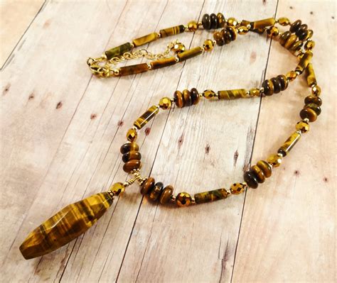 Tiger S Eye Necklace Tigers Eye Gemstone Necklace Brown Stone Pendant