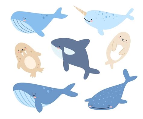 Premium Vector | Cute north sea animals set.