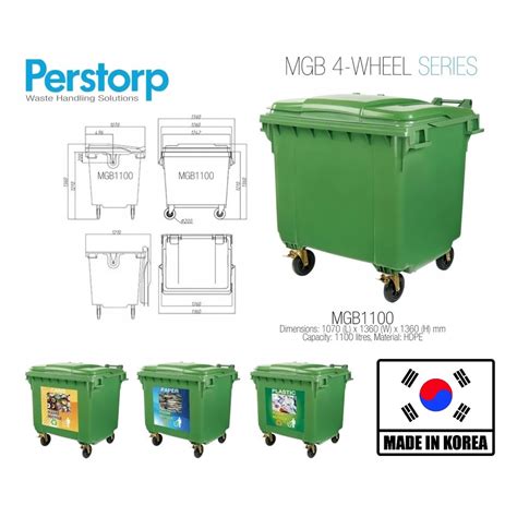 Perstorp Korea Mgb L Hdpe Wheel Mobile Garbage Bin Shopee Malaysia