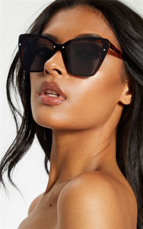 Tortoiseshell Hidden Oversized Cat Eye Sunglasses Prettylittlething Ca