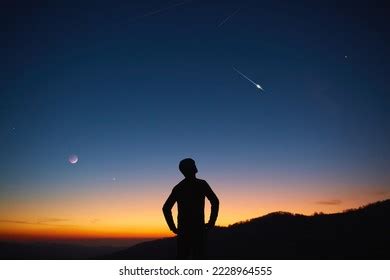 Man Looking Night Sky Stars Planets Stock Photo 2228964555 | Shutterstock