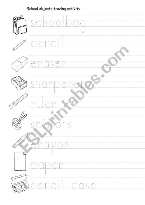 School Objects Tracing Activity Esl Worksheet By Nesmecik