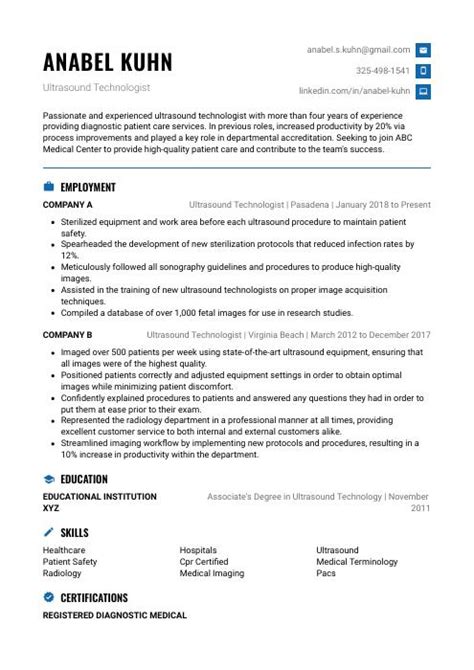 Ultrasound Technologist Resume (CV) Example and Writing Guide