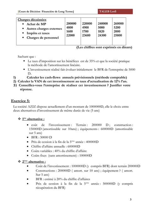 série d exercices décisions financières et choix d investissement PDF