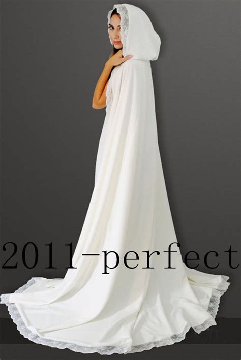 Elegant White Lace Wedding Hooded Cloak Long Custom Cape Bridal