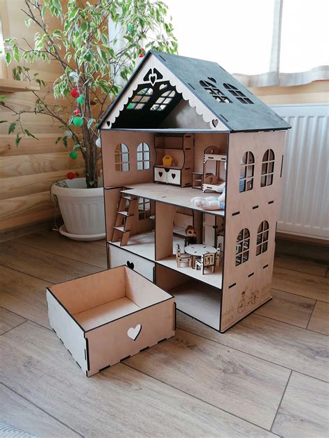 Wooden Dollhouse Toy Gift Dollhouse With Furniture Wooden | Etsy