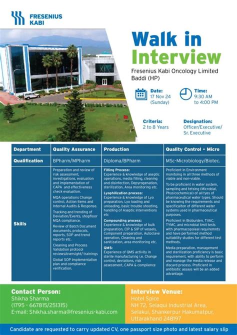 Production QC QA Pharma Interview For Baddi Pharmaceutical Walk In