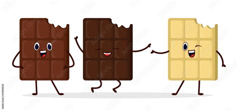 Happy Chocolate Bar Cartoon Characters Vector Illustrations Set Comic