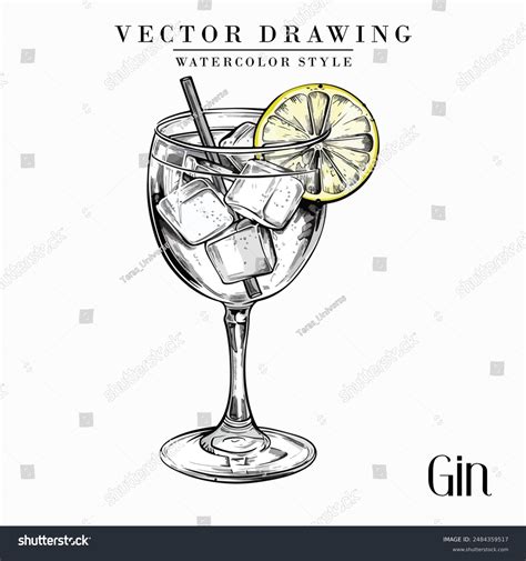 Gin Alcoholic Cocktail Vector Vintage Watercolor Royalty Free Stock