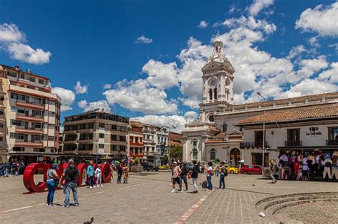 San Francisco Plaza Square In Historical Center Of City Cuenca