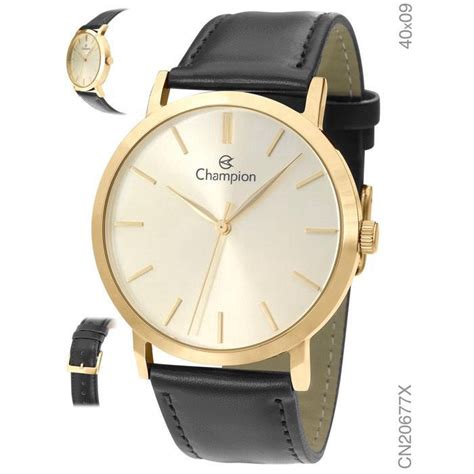 Rel Gio Champion Cn X Unissex Dourado Pulseira De Couro No Shoptime