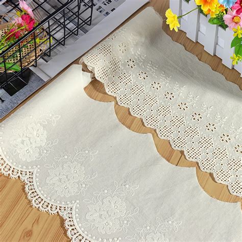 Yards Lot Hot Cotton Embroidered Beige Flower Lace Fabric Dubai Sewing