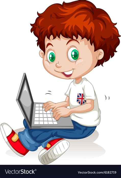 Little Boy Working On Laptop Computer Royalty Free Vector