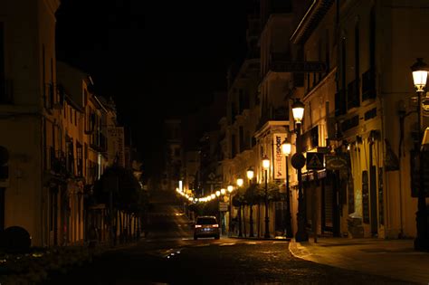 Old Town Streets At Night Stock Photo - Download Image Now - Ronda ...