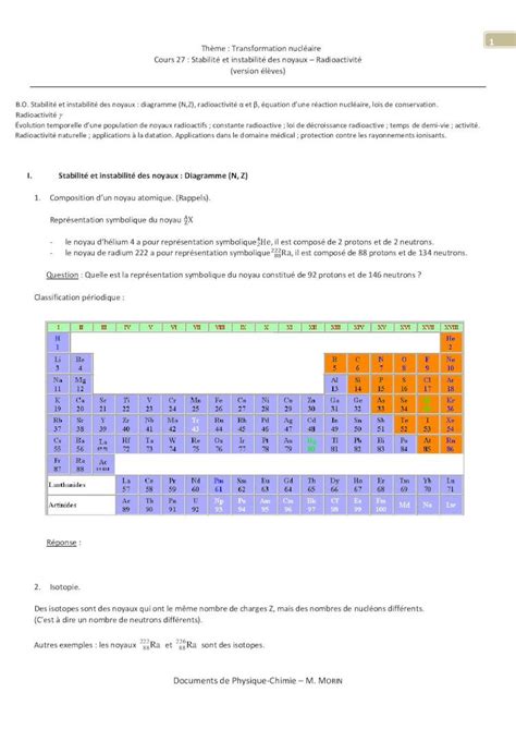 PDF I Stabilité et instabilité des noyaux Diagramme N Z