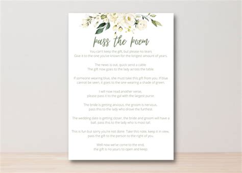 Pass The Poem Bridal Shower Game Template Etsy