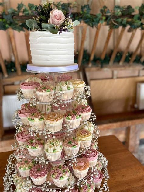 Floral Wedding Cupcakes Dusky Pink Sage Green And White In 2023 Wedding Cupcake Display