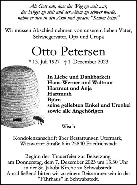 Traueranzeigen Von Otto Petersen Sh Z Trauer