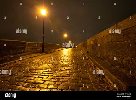 Streets Of Gold Cobbled Street At Night In Preston Lancashire Stock