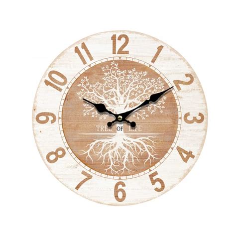 Horloge MDF Motif Arbre de Vie Tons Bois Naturel clairs Diamètre 34 cm