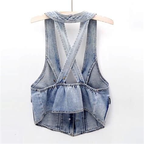 Veste en jean denim vintage pour femmes gilet court décontracté mode