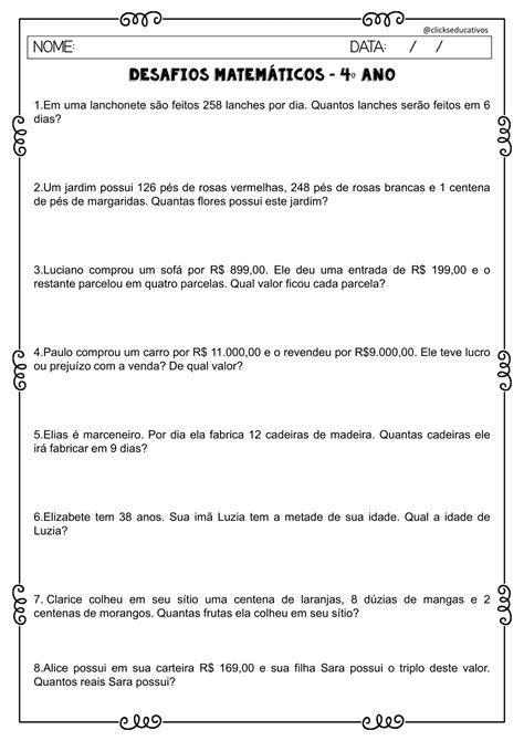 Atividades De Matem Tica Ano Problemas Yalearn