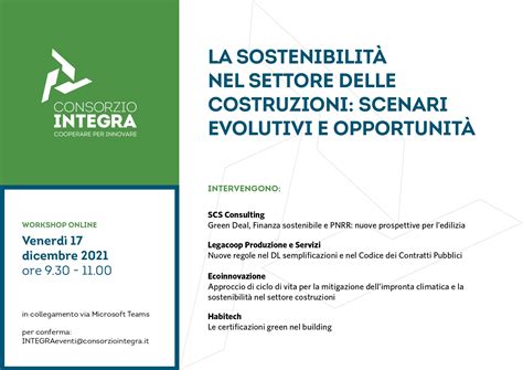 Workshop Consorzio Integra “la Sostenibilità Nel Settore Delle Costruzioni Scenari Evolutivi E