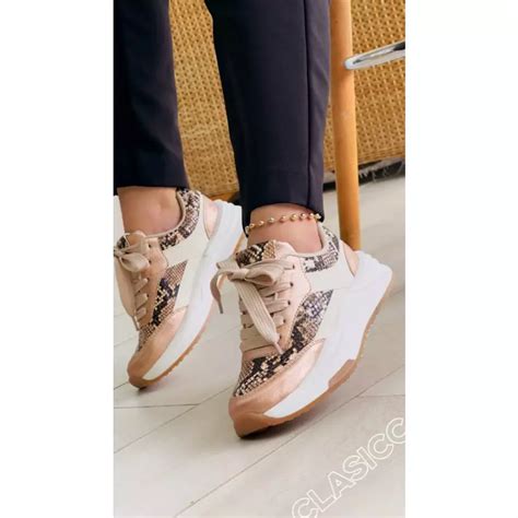 Tenis Mujer Piel De Serpiente Plataforma Dama Casual Brillante Coral