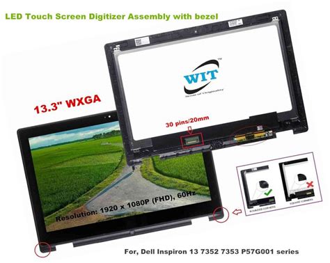 13 3 Inch WUXGA LED Touch Screen Digitizer Assembly With Bezel For Dell