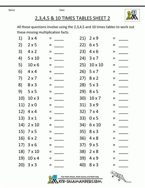 Multiplication Warm Up Worksheets Free Printable