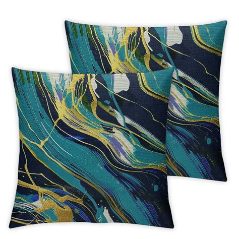 Nawypu Marble Texture Throw Pillow Cover Yellow Blue Green Golden Fluid