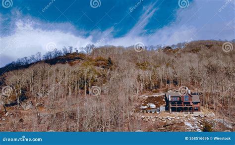 Aerial Shot Of A Single House In The Middle Of Naked Trees On A