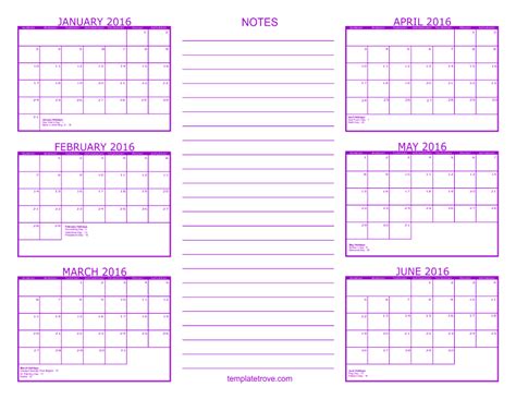 6 Month Printable Calendar - Printable Templates