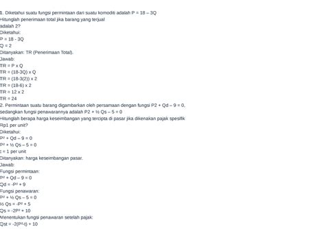 Tugas Matematika Ekonomi Diketahui Suatu Fungsi Permintaan Dari
