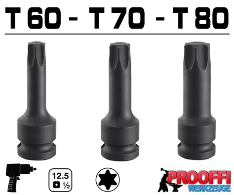 3 Tlg TORX T Profil Kraft Schlagschrauber Nuss Stecknuss Set T60 T70