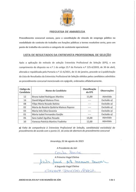 Concurso Assistente Operacional Lista De Resultados Da Entrevista