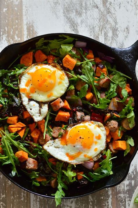 One Pan Breakfast Skillet With Sausage Eggs And Greens Dana Monsees